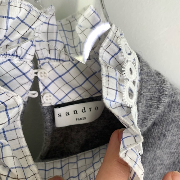 Sandro Carone Sweater Grey Wool Ruffle neck Small - Picture 5 of 9